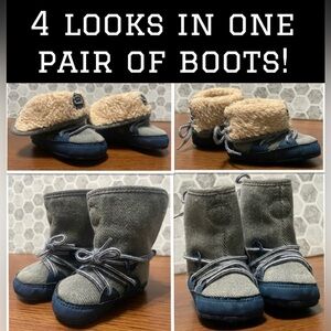 Infant toddler winter boots shoes blue denim fur approximately 3-6 months size 2